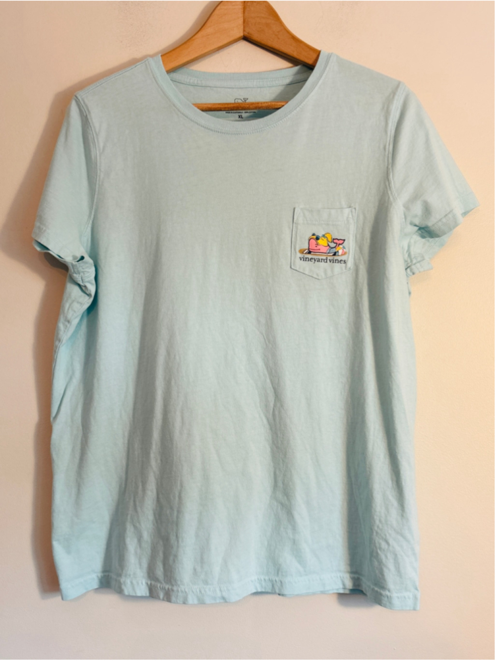 Vineyard Vines Short Sleeve Beach Whale Tee Light Blue Women's XL Beach Preppy